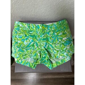 Lilly Pulitzer Floral Tropical Print Shorts Green Blue White Casual Cute
